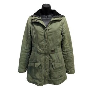 Vintage Roxy Green Long Sleeve Zip/Snap Up Jacket Size S Flannel Lined‎ Hood